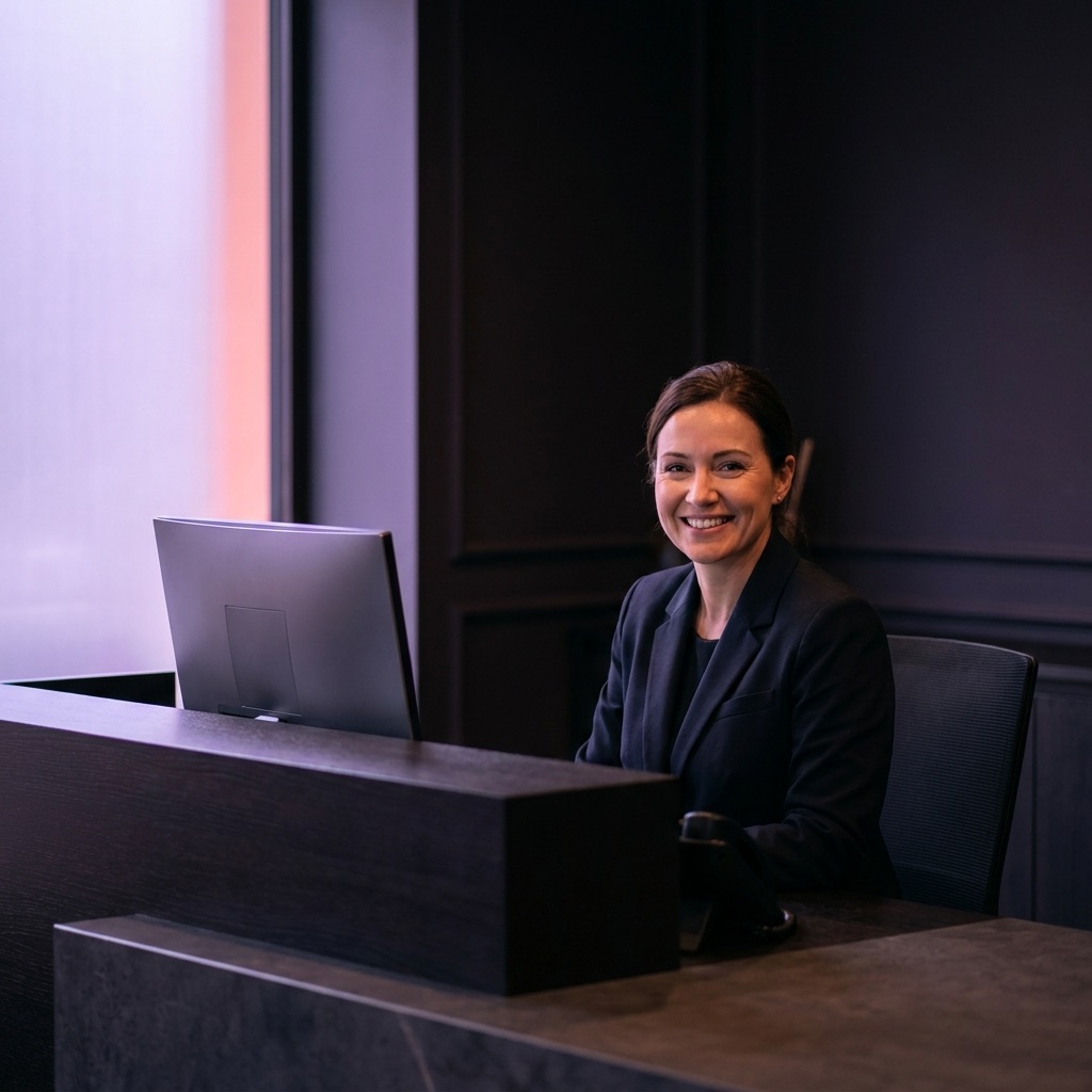 A dental clinic receptionist representing an Anvil Dispatch use case