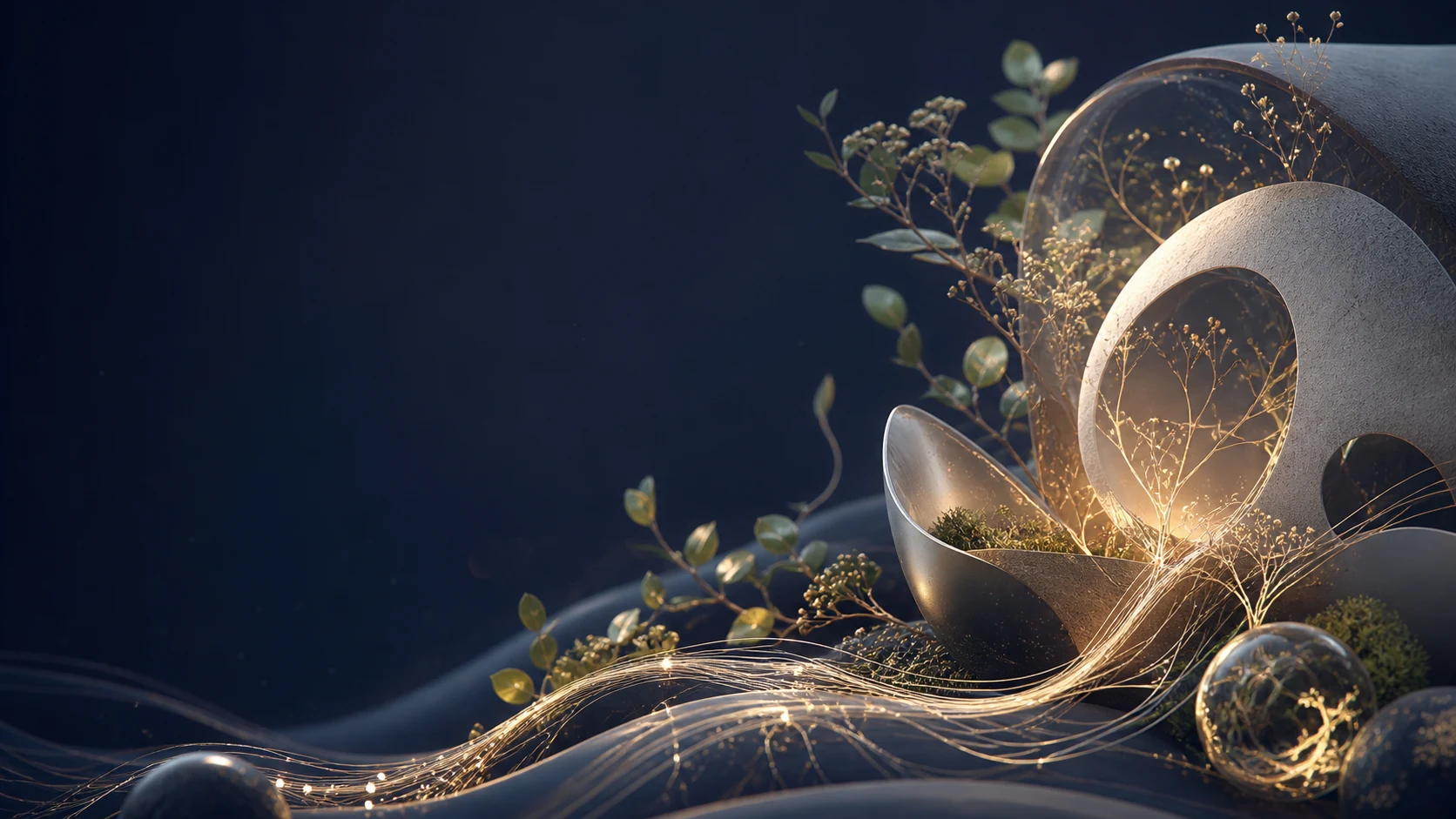 HK Pragna conscious technology hero artwork with organic forms and light