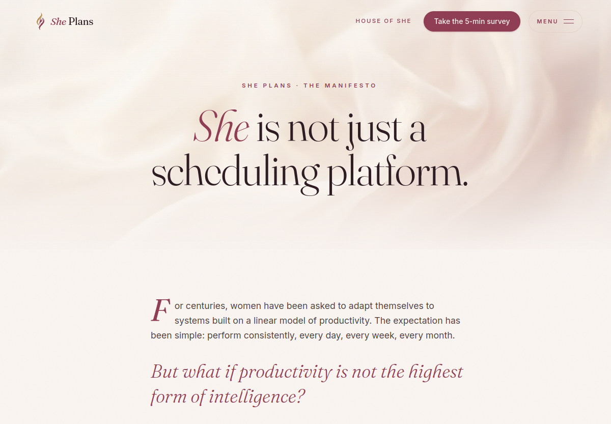 House of She manifesto page explaining the thinking behind She Plans