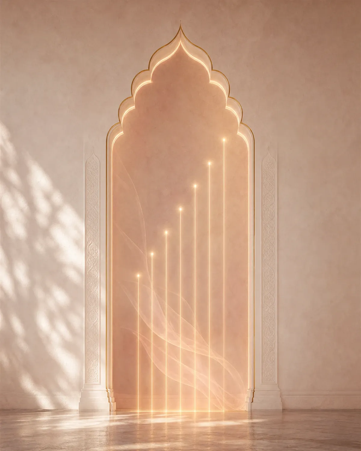 Soft luminous architectural doorway from the House of She experience
